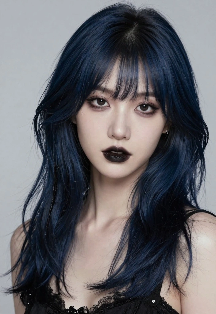 16 Dark Blue Hair Ideas for Moody Statement Looks - 16. Gothic Dark Blue Layers 1