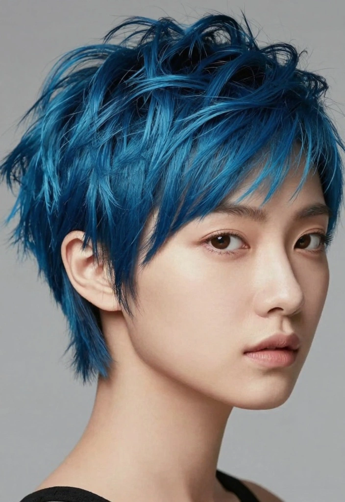 16 Dark Blue Hair Ideas for Moody Statement Looks - 2. Electric Blue Pixie Cut 1