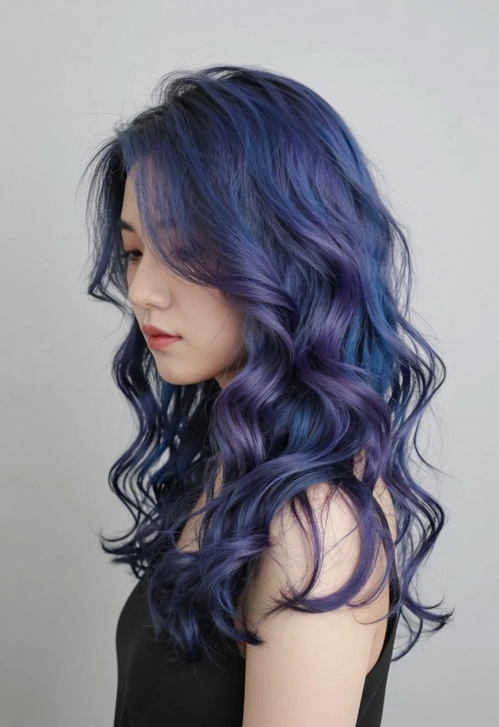 16 Dark Blue Hair Ideas for Moody Statement Looks - 9. Dark Blue and Purple Fusion 1