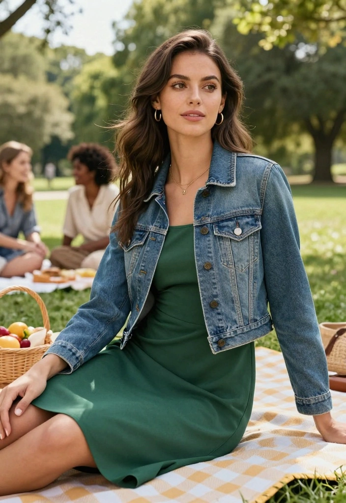 16 Dark Green Dress Outfit Ideas With Elegant Mood - 14. Casual Denim Looks 1