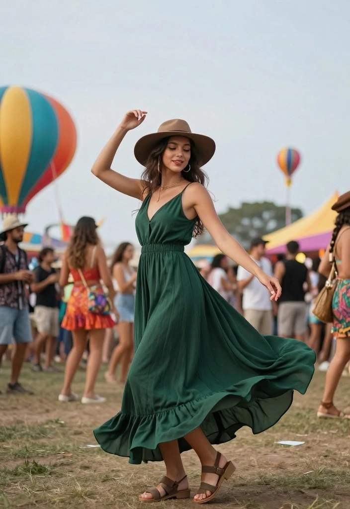 16 Dark Green Dress Outfit Ideas With Elegant Mood - 15. Festival Ready 1