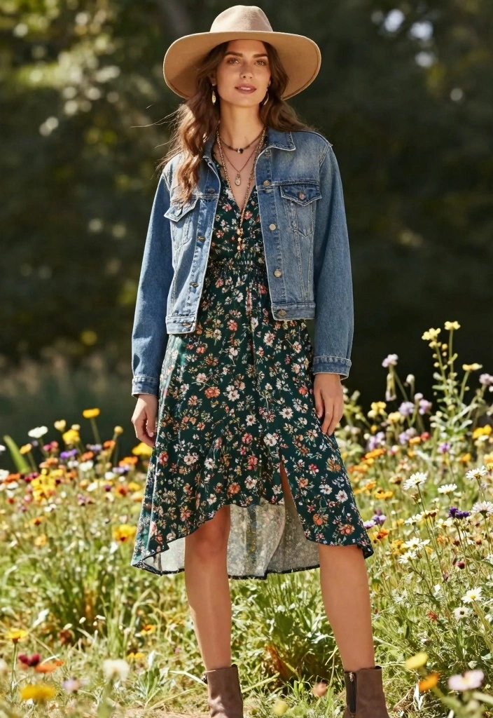 16 Dark Green Dress Outfit Ideas With Elegant Mood - 2. Boho Vibes 1