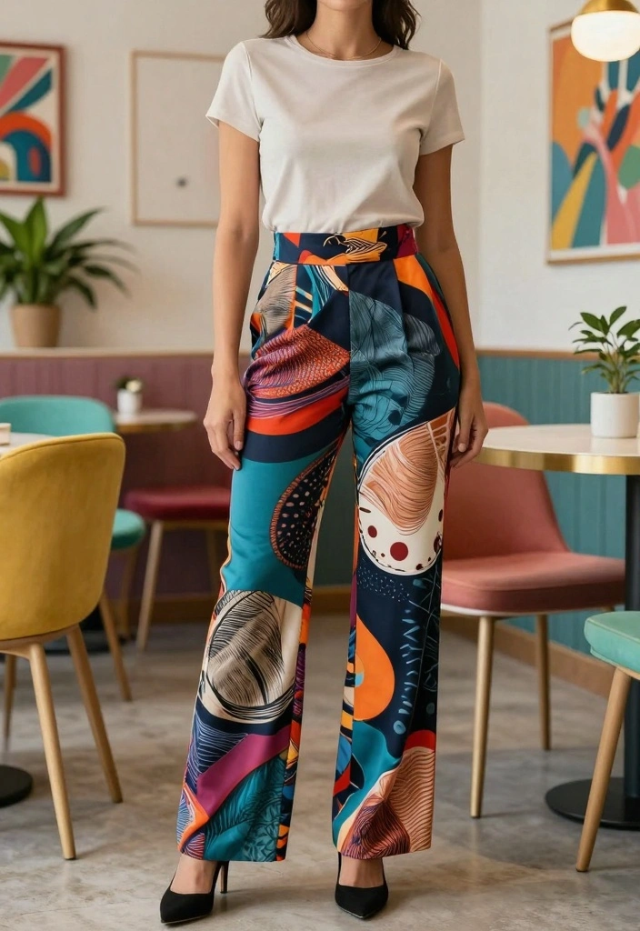 16 Formal Pants Outfit Ideas For Women - 5. Printed Trousers for a Fun Twist 1