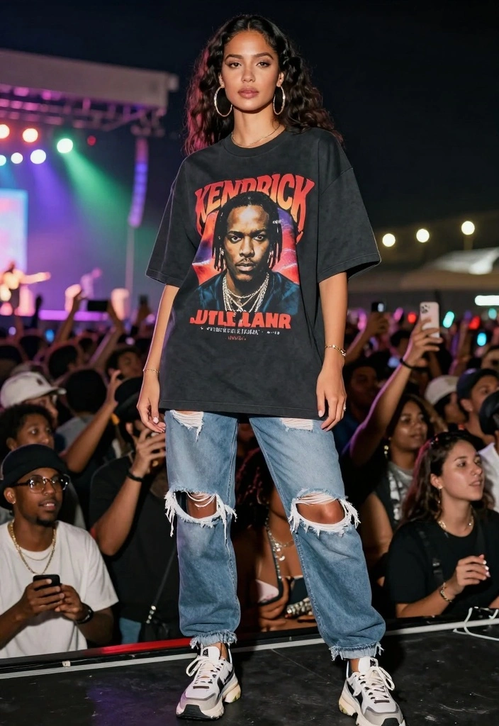 16 Kendrick Lamar Concert Outfit Ideas For Women - 1. Graphic Tees with Distressed Jeans 1