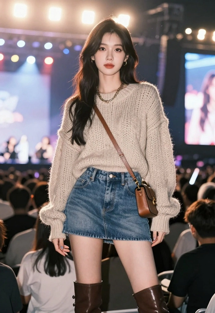 16 Kendrick Lamar Concert Outfit Ideas For Women - 7. Chunky Knit Sweater with Skirt 1