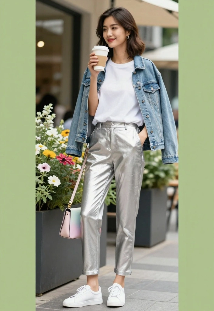 16 Metallic Pants Outfit Ideas For Women - 1. Casual Day Out 1