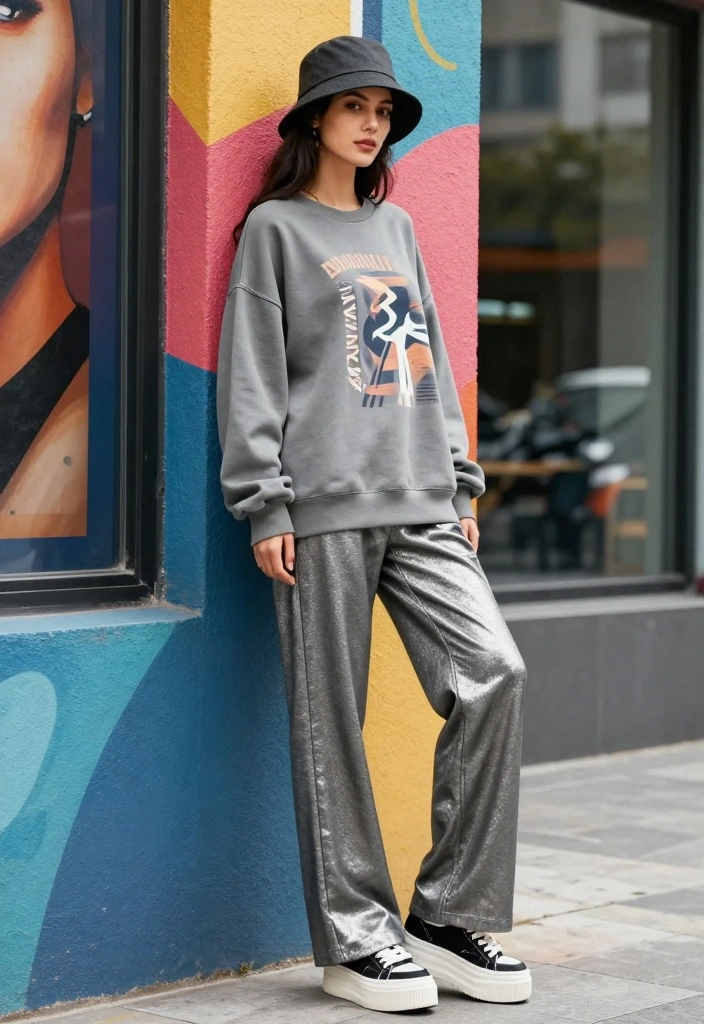 16 Metallic Pants Outfit Ideas For Women - 10. Urban Street Style 1
