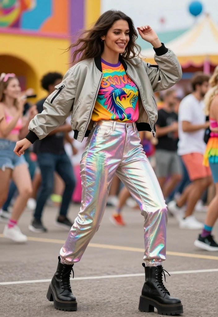 16 Metallic Pants Outfit Ideas For Women - 5. Festival Ready 1