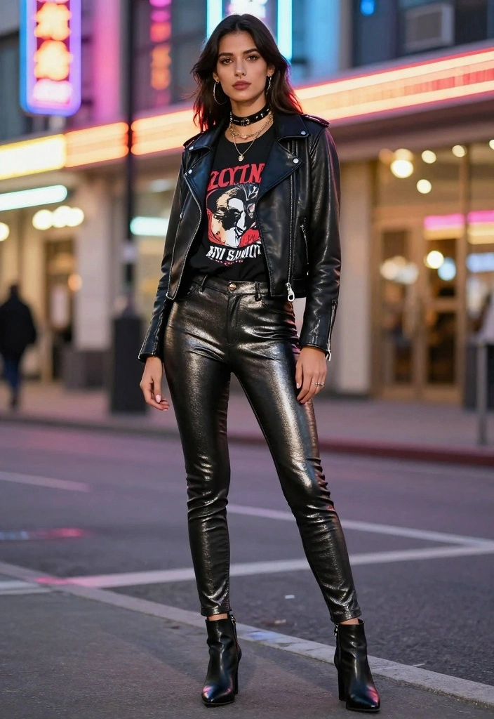 16 Metallic Pants Outfit Ideas For Women - 8. Edgy Ensemble 1