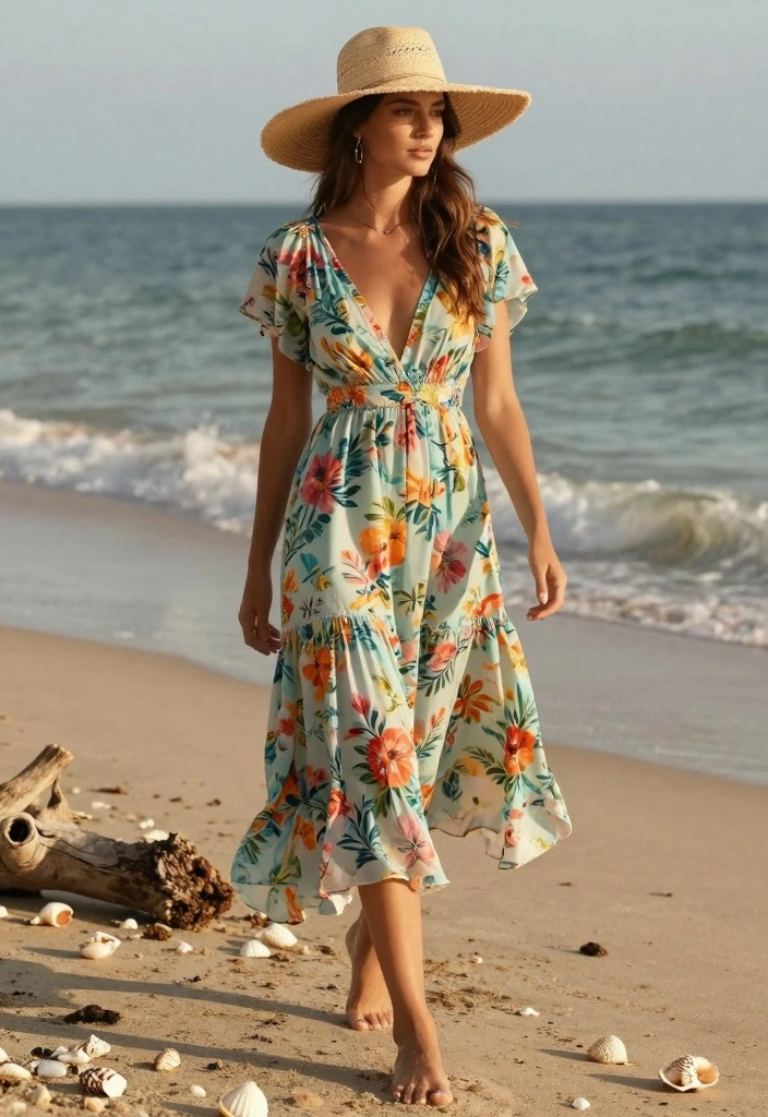 16 Midi Dress Outfit Ideas For Any Occasion - 2. Bohemian Bliss with a Wide-Brim Hat 1