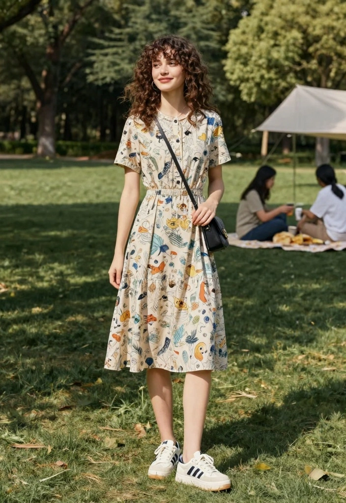 16 Midi Dress Outfit Ideas For Any Occasion - 5. Weekend Vibes with Sneakers and a Crossbody 1