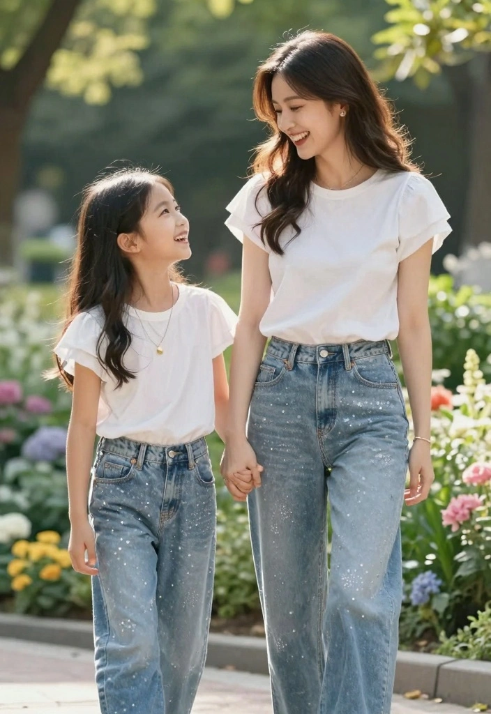16 Rhinestone Jeans Outfit Ideas For Women - 14. Mother-Daughter Matching 1