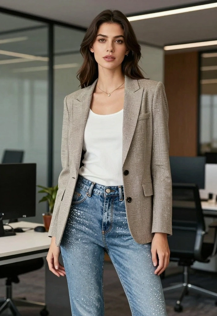 16 Rhinestone Jeans Outfit Ideas For Women - 4. Office Chic 1