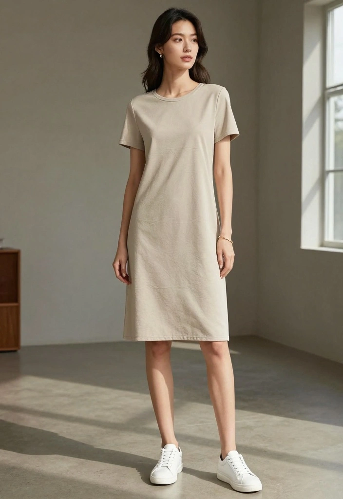 16 Short Dress Outfit Ideas For Easy Styling - 2. Minimalist Shift Dress with Sneakers 1