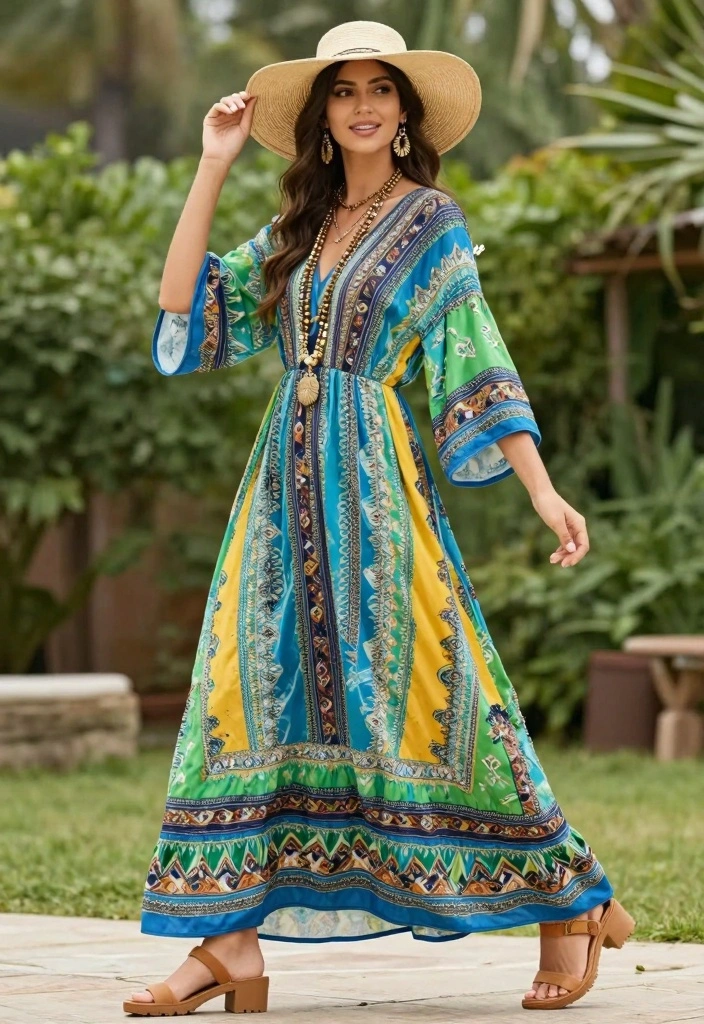 16 Short Dress Outfit Ideas For Easy Styling - 3. Bohemian Maxi Dress with Chunky Sandals 1