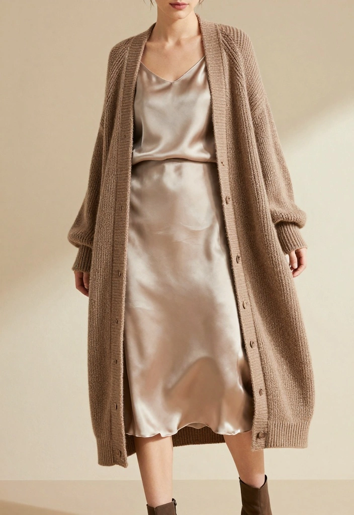 16 Silk Skirt Outfit Ideas For A Luxe Look - 10. Pair with a Long Cardigan 1