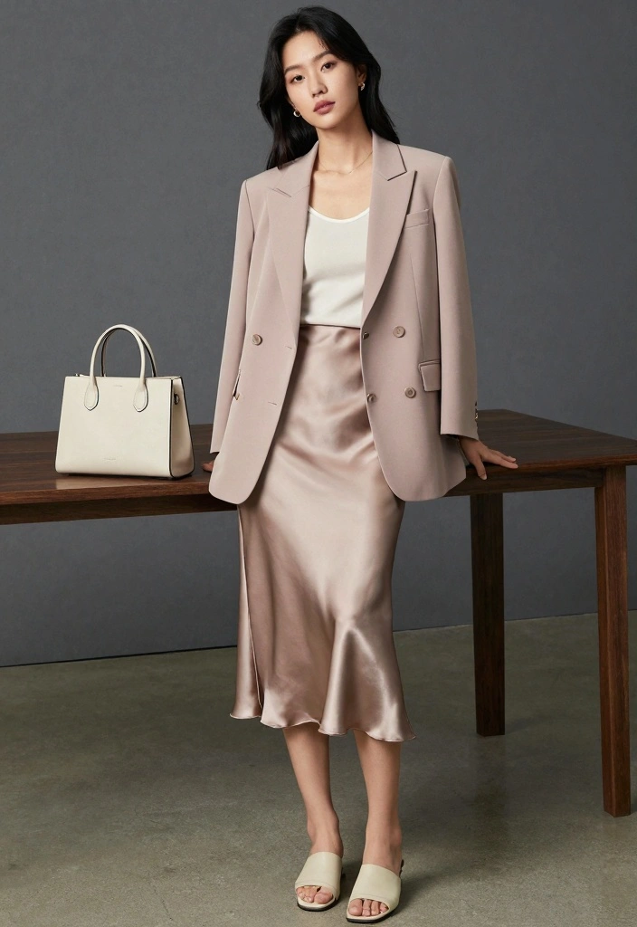 16 Silk Skirt Outfit Ideas For A Luxe Look - 4. Silk Skirt with a Casual Blazer 1