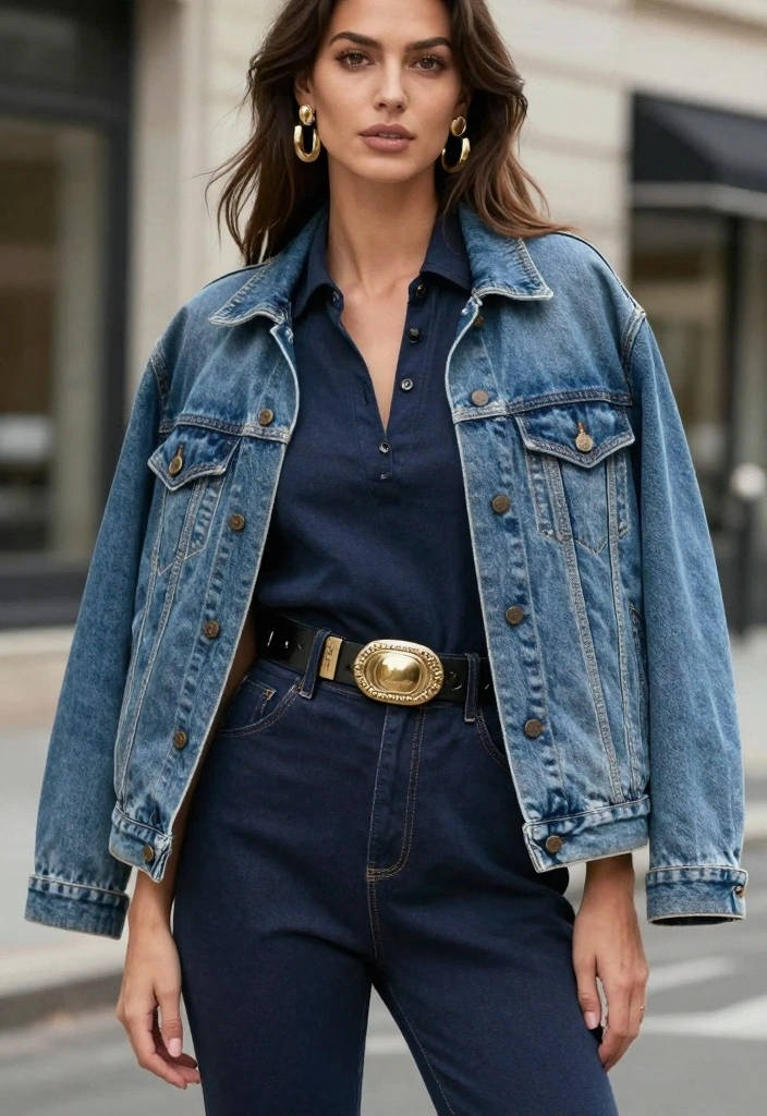 16 Sustainable Y2K Jeans Outfit Ideas For Women - 12. Denim Jacket with Jumpsuit 1