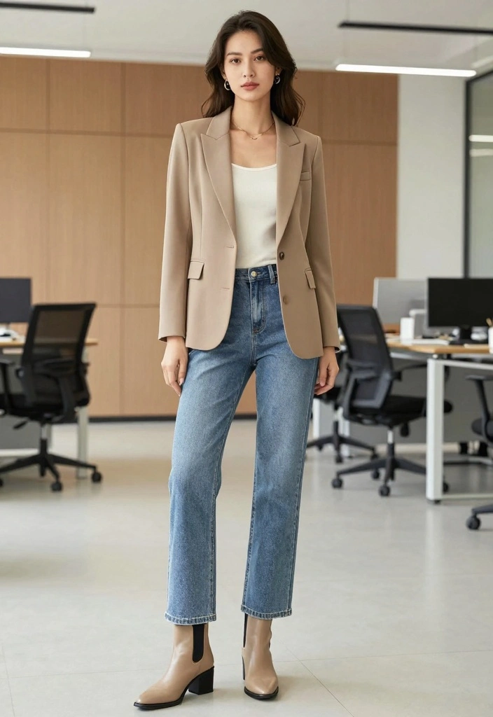 16 Sustainable Y2K Jeans Outfit Ideas For Women - 7. Straight-Leg Jeans with a Chic Blazer 1