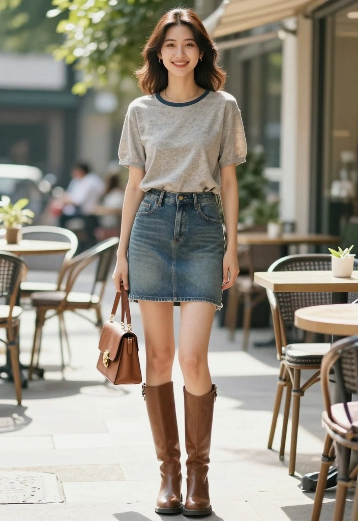 16 Sustainable Y2K Jeans Outfit Ideas For Women - 8. Vintage Denim Skirt with a Casual Top 1