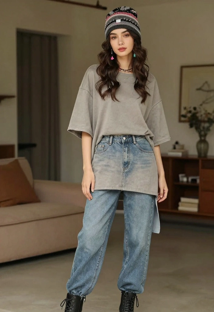 16 Sustainable Y2K Jeans Outfit Ideas For Women - 9. Layered Jeans with Oversized Tops 1