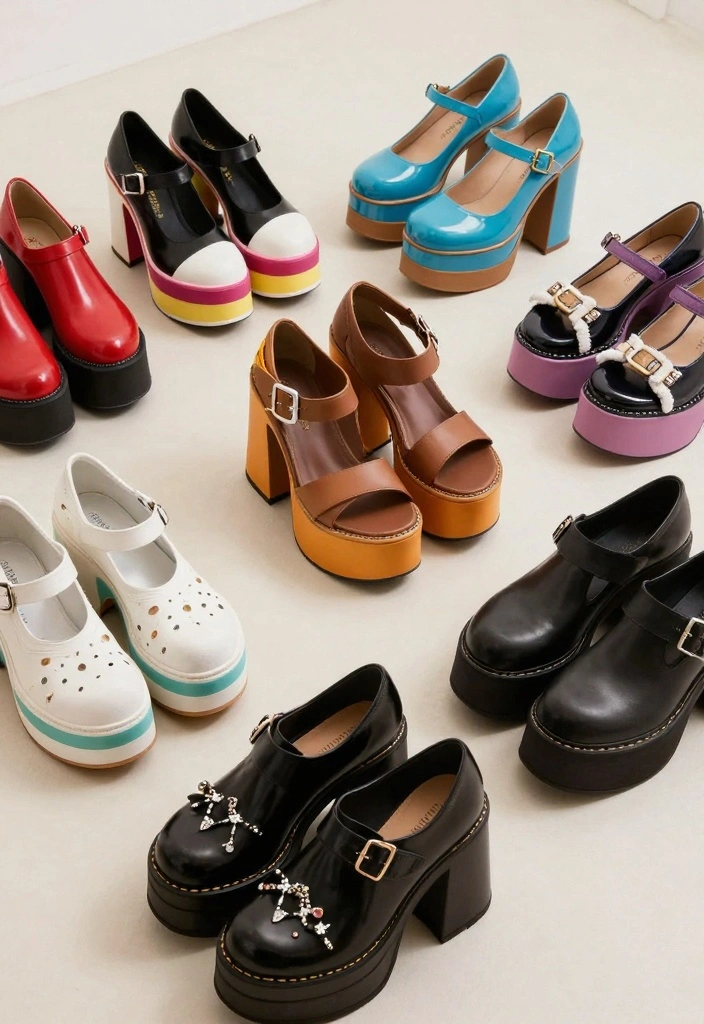 16 Two Thousands Party Outfit Ideas For Women - 9. Colorful Platform Shoes 1