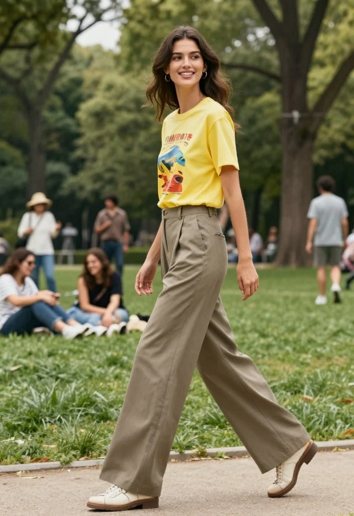 16 Wide Leg Pants Outfit Ideas For Women - 10. Weekend Vibes with Graphic Tees 1
