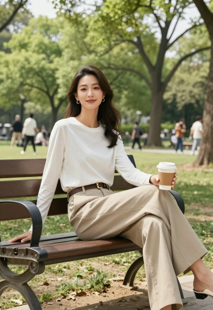 16 Wide Leg Pants Outfit Ideas For Women - 16. Effortlessly Cool with a Long Sleeve T-Shirt 1