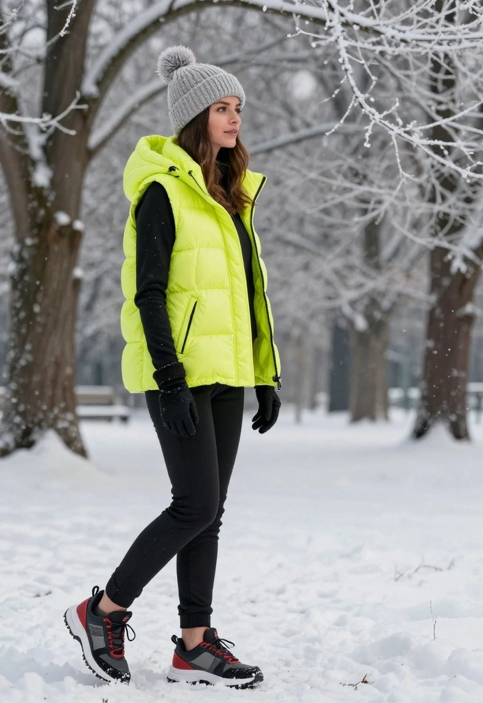16 Winter Black Pants Outfit Ideas For Women - 11. Stylish Puffer Vest with Black Pants 1