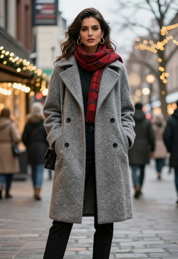 16 Winter Black Pants Outfit Ideas For Women - 13. Peacoat with Statement Accessories 1