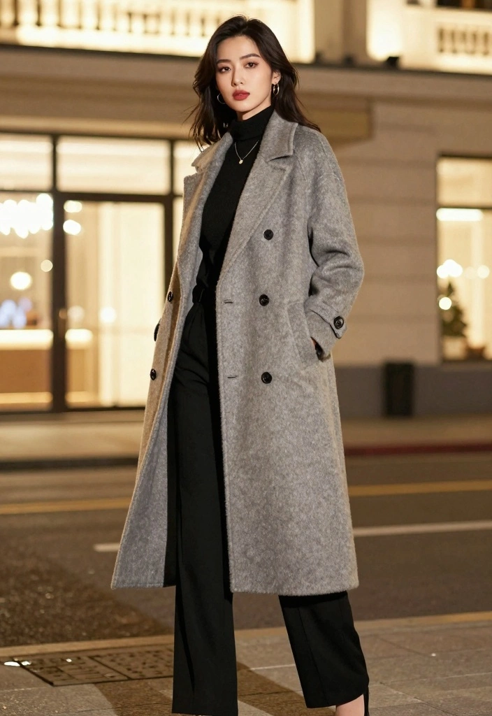 16 Winter Black Pants Outfit Ideas For Women - 16. Sophisticated Outfit with a Long Wool Coat 1