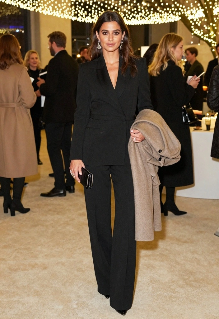 16 Winter Black Pants Outfit Ideas For Women - 4. Elegant Jumpsuit with Black Pants 1