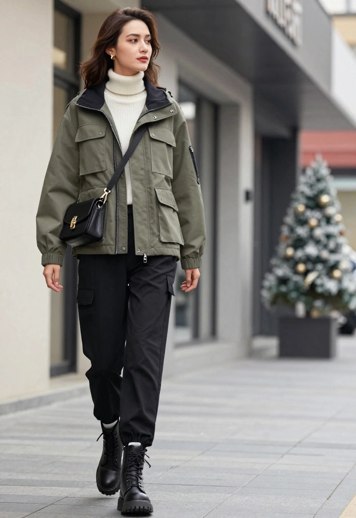 16 Winter Black Pants Outfit Ideas For Women - 9. Stylish Utility Jacket with Black Pants 1