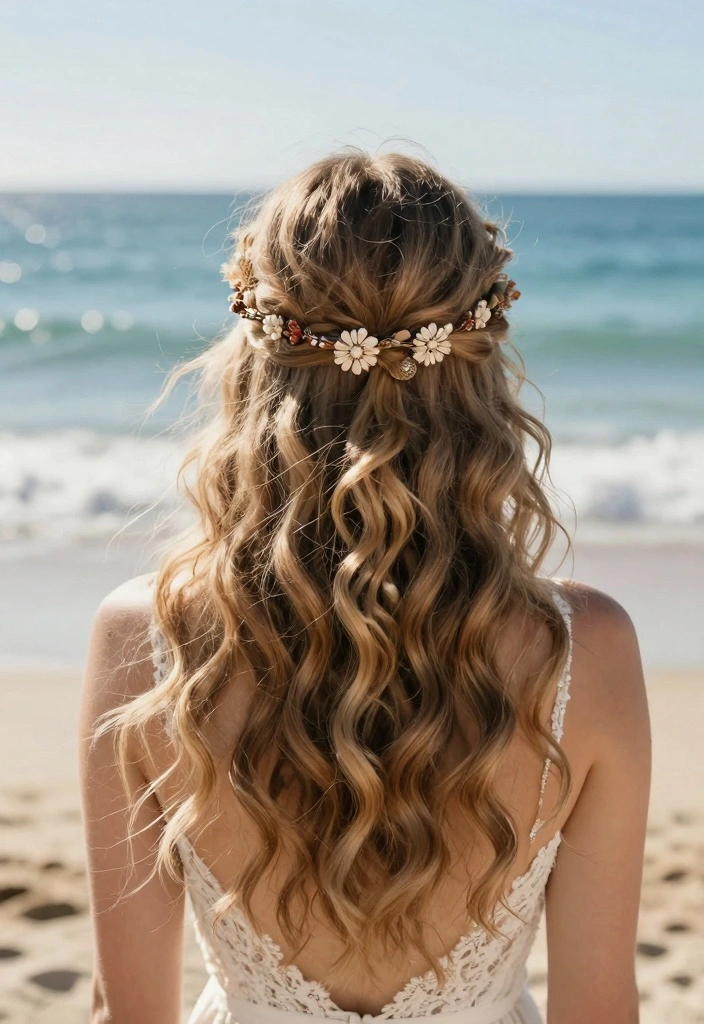 17 Beach Wedding Hair Ideas: Soft Romantic Waves - 10. Beachy Waves with a Bohemian Headband 1