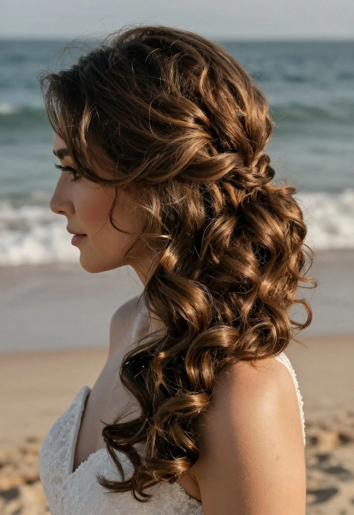 17 Beach Wedding Hair Ideas: Soft Romantic Waves - 14. Side-Swept Romantic Waves 1