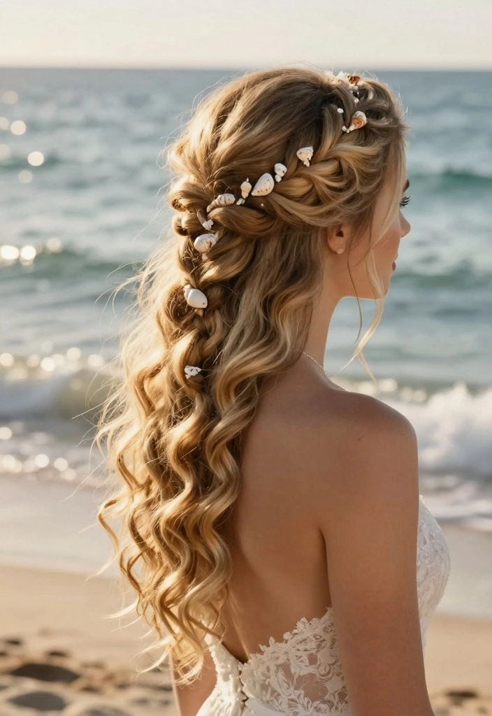 17 Beach Wedding Hair Ideas: Soft Romantic Waves - 4. Waterfall Braid with Soft Curls 1