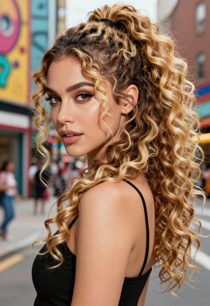 17 Blonde Hair Inspo Ideas You Will Love - 10. Curly Ponytail with Blonde Highlights 1