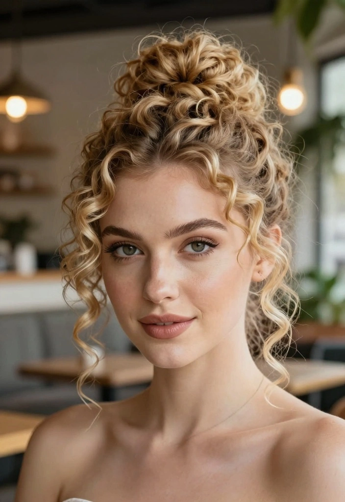 17 Blonde Hair Inspo Ideas You Will Love - 8. Curly Top Knot 1