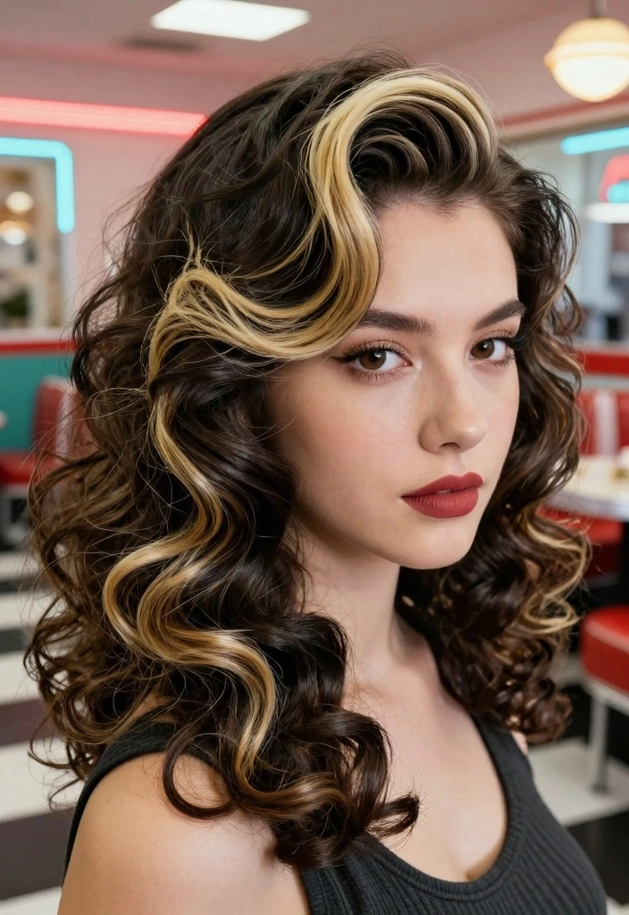 17 Blonde Highlights on Dark Hair Ideas: High Contrast Glow - 12. Vintage Blonde Streaks 1