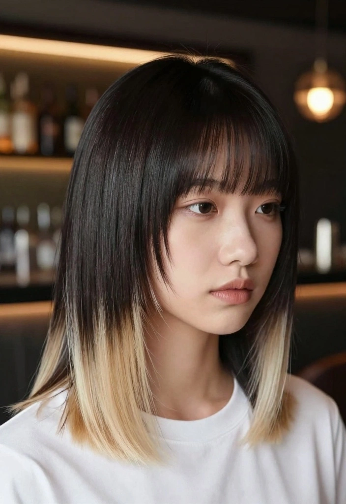 17 Blonde Highlights on Dark Hair Ideas: High Contrast Glow - 16. Frosted Blonde Tips 1