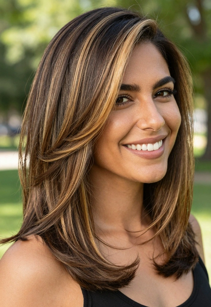 17 Blonde Highlights on Dark Hair Ideas: High Contrast Glow - 3. Caramel Blonde Fusion 1