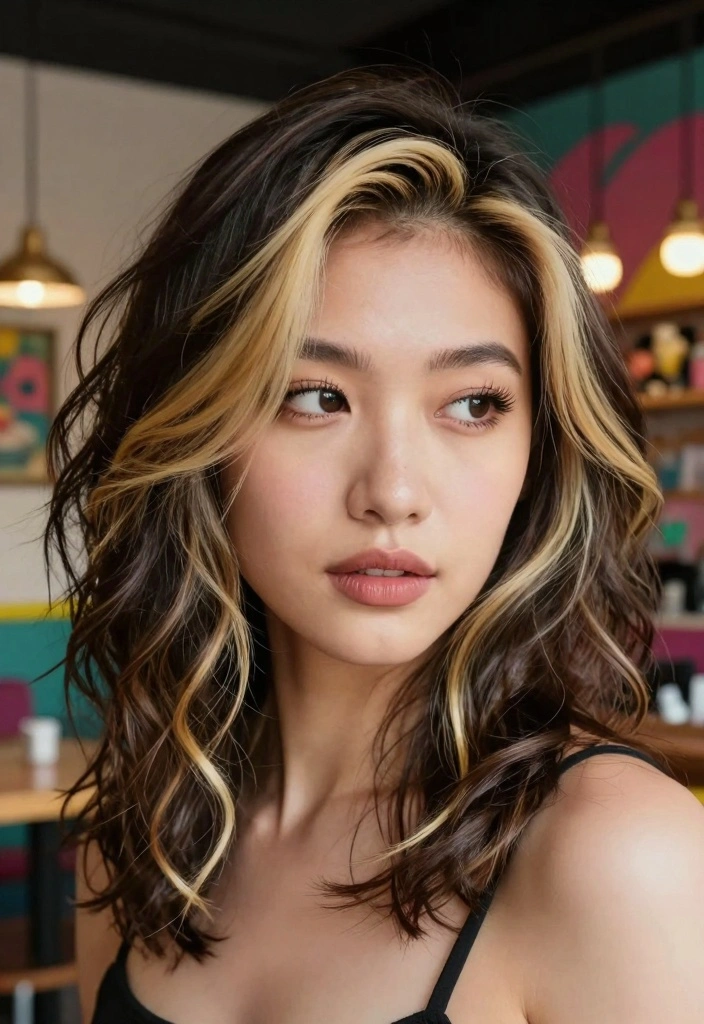 17 Blonde Highlights on Dark Hair Ideas: High Contrast Glow - 6. Chunky Highlights 1