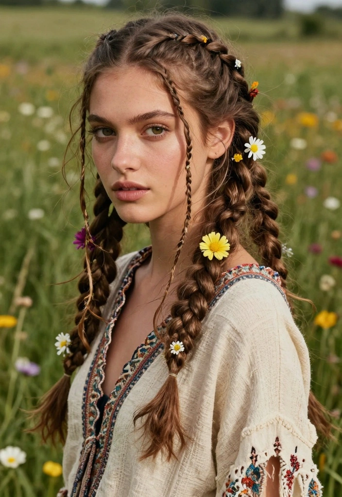 18 70s Layered Hair Ideas: Effortless Feathered Looks - 12. Braided Layers for a Boho Feel 1