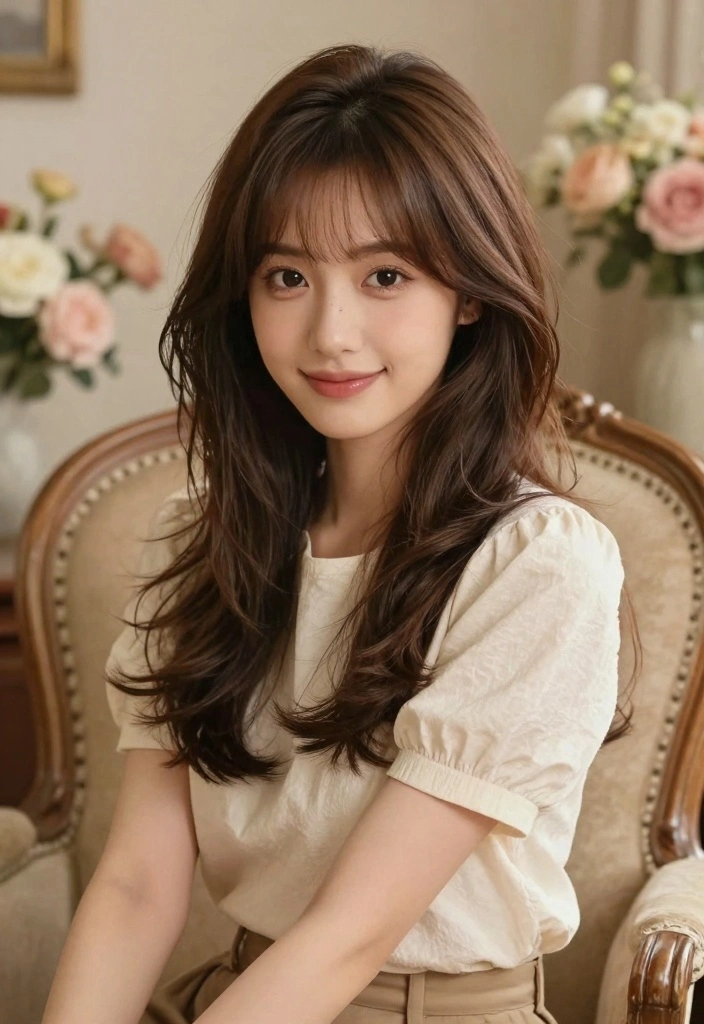 18 70s Layered Hair Ideas: Effortless Feathered Looks - 4. Vintage Curtain Bangs with Layers 1