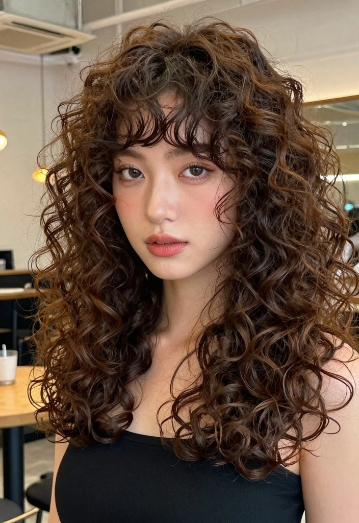 18 Bombshell Hair Ideas for Big Volume Glam - 14. Curls with Bangs 1