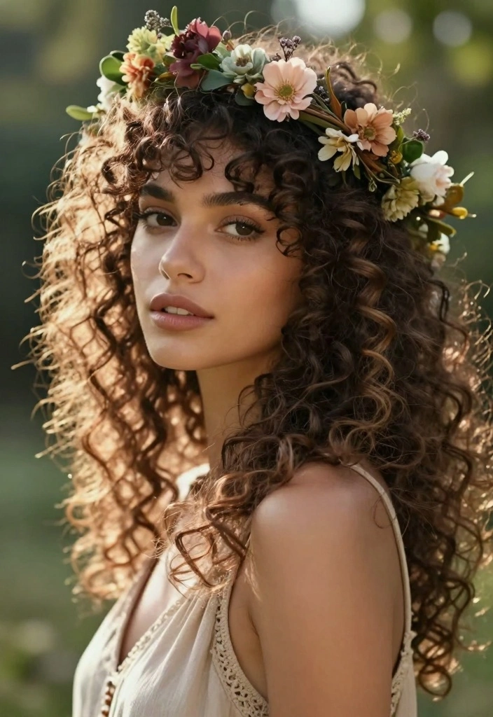 18 Bombshell Hair Ideas for Big Volume Glam - 17. Bohemian Curly Crown 1