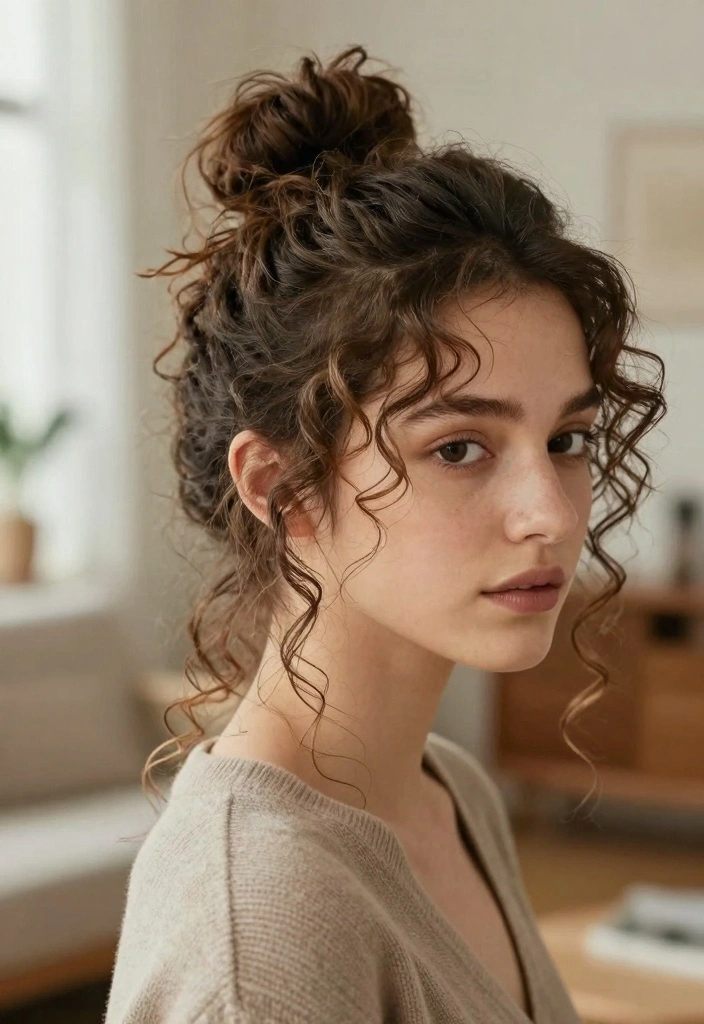 18 Bombshell Hair Ideas for Big Volume Glam - 9. Messy Bun with Loose Curls 1