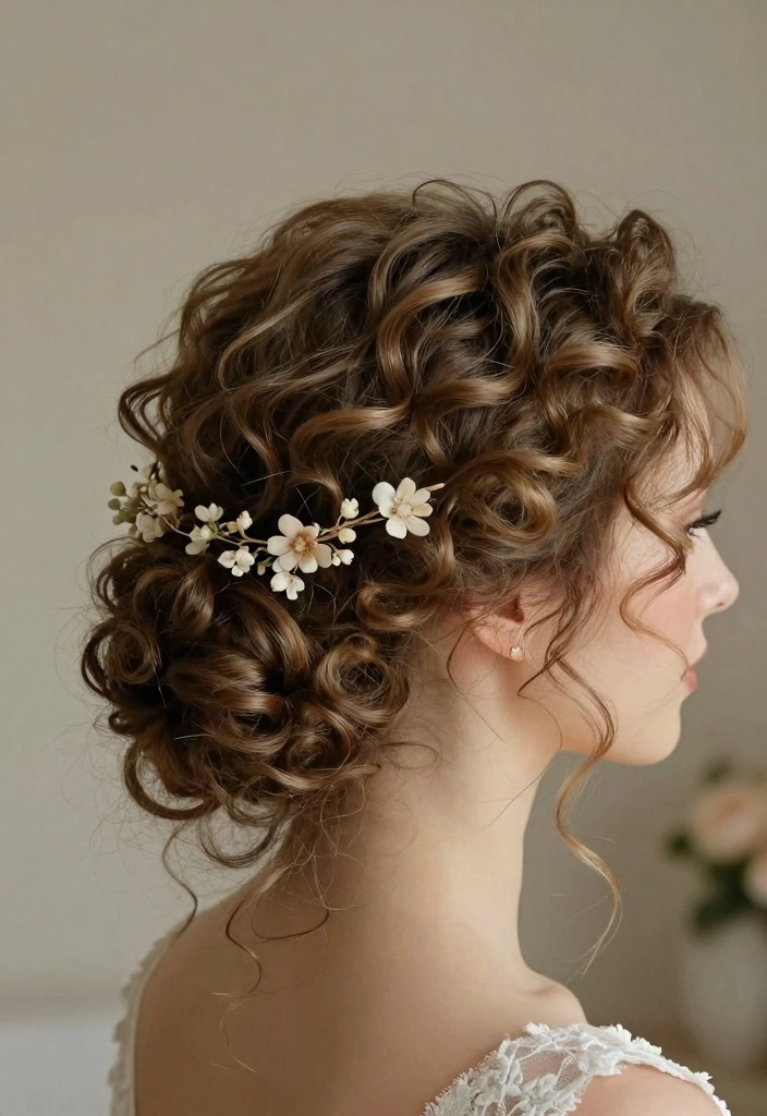 18 Curly Hair Wedding Styles Ideas: Romantic Defined Curls - 10. Curly Chignon 1