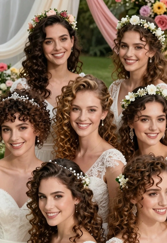 18 Curly Hair Wedding Styles Ideas: Romantic Defined Curls - 12. Curly Bridesmaid Styles 1