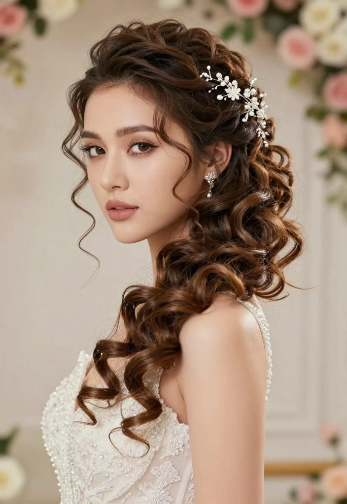 18 Curly Hair Wedding Styles Ideas: Romantic Defined Curls - 13. Elegant Curly Side Sweep 1